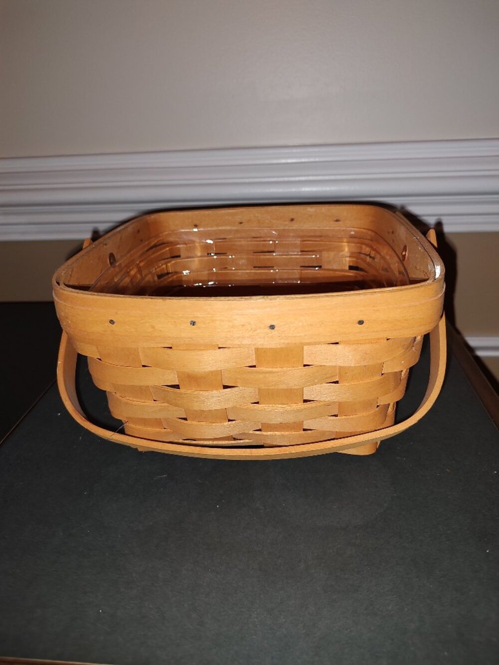 LONGABERGER HANDWOVEN SIGNED BASKET 8 1/2" SQUARE WITH LINER